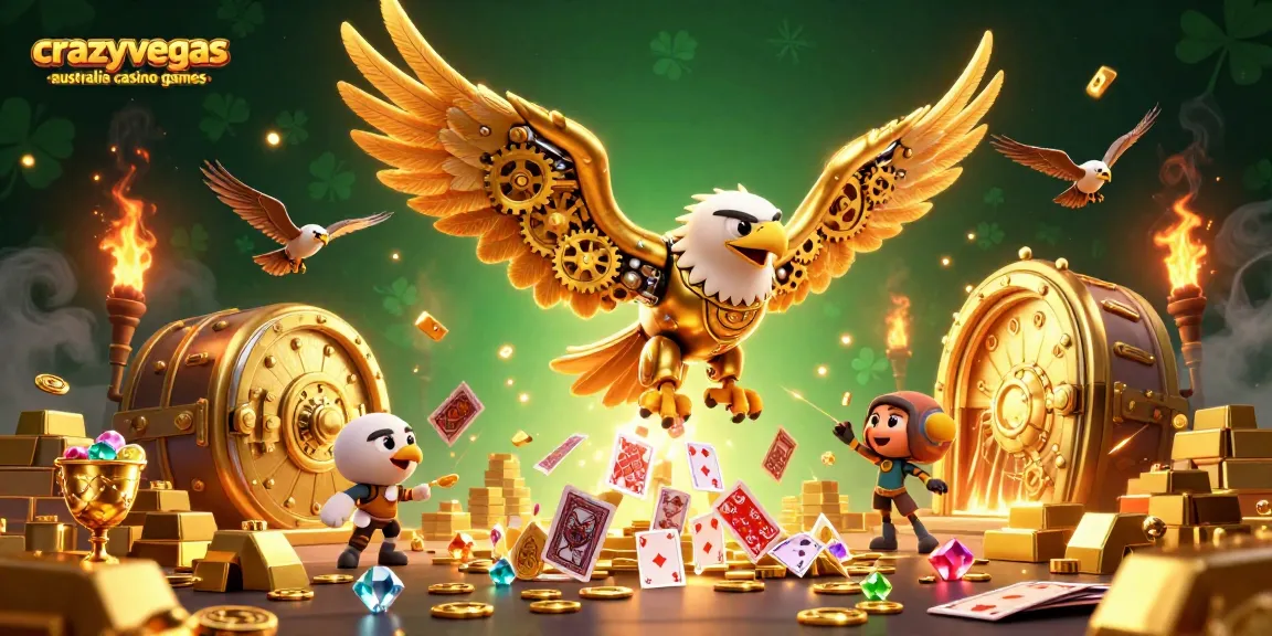 Experience crazyvegas australia casino games with a cybernetic eagle amidst dazzling riches.