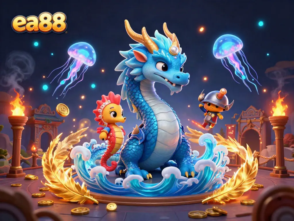 Experience thrilling gameplay with the majestic water dragon and seahorse knight in the vibrant world of ea88.